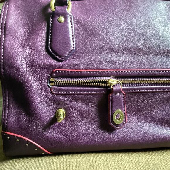 RARE Coach Poppy Studded Purple Leather East West Satchel Retired - Picture 4 of 6